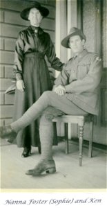 Nanna Foster (Sophie) and son, Ken Foster, the latter in military uniform, [n.d.] photo