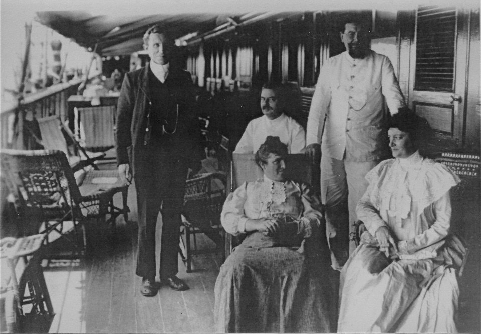 Two ladies and three gentlemen [on the deck of a ship], [n.d.] photo