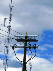 Utility Pole With A Safety Cone Hat