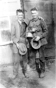 Two unidentified gentlemen, one on right is a soldier, [n.d.]