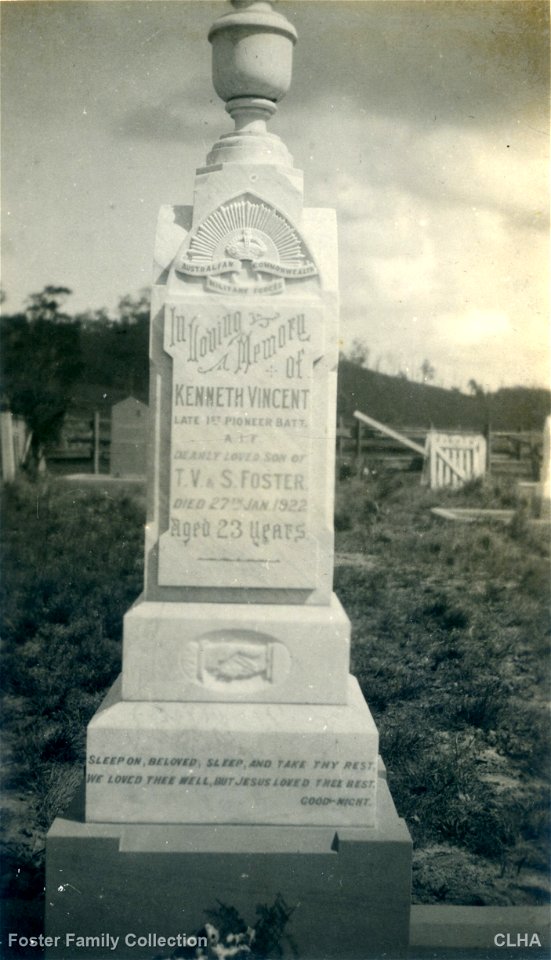 Headstone of Kenneth Vincent Foster (1898-1922), Mulbring Uniting Church Cemetery