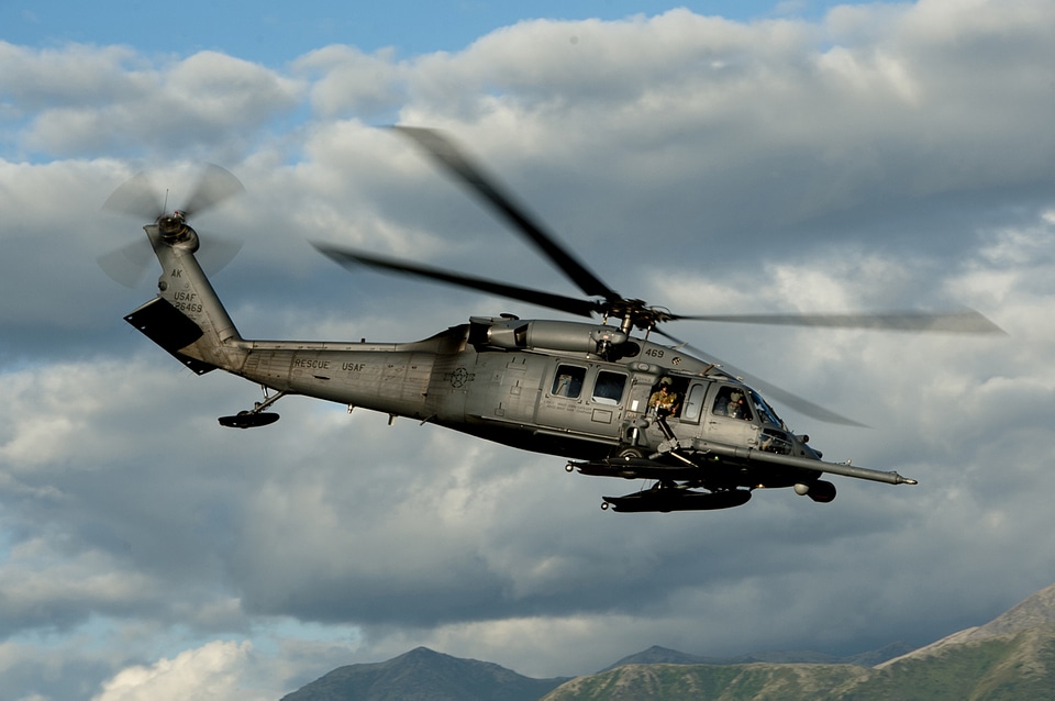 An HH-60 Pave Hawk flies