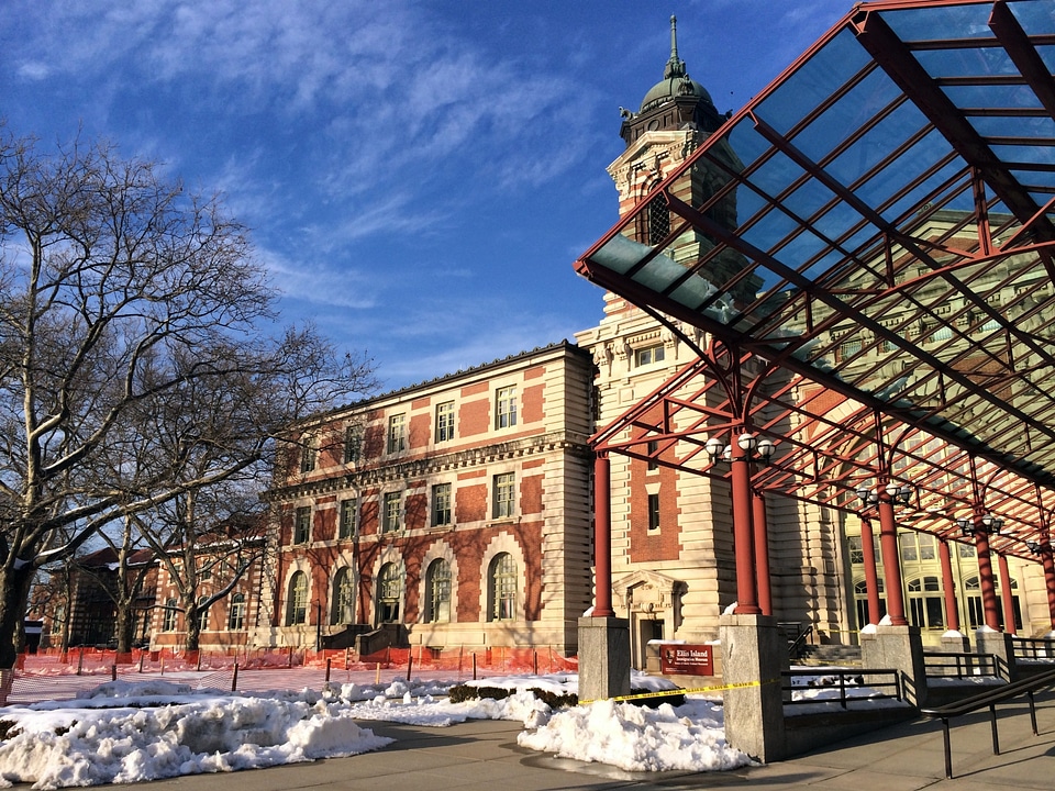 The main immigration building on Ellis Island in New York harbor