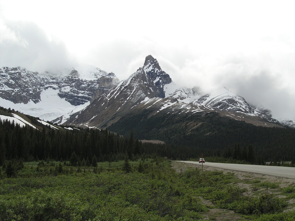 rocky mountains and road in jasper national park
