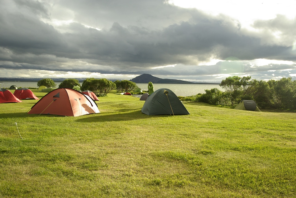 Tourist tents in the mountains photo