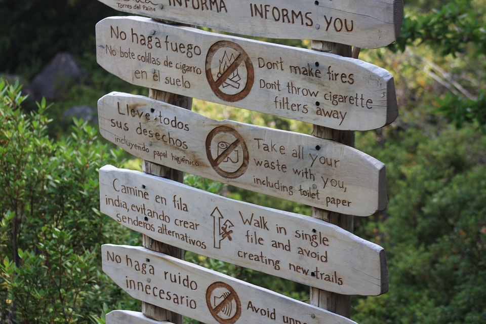 Sign showing the directions and hiking trails