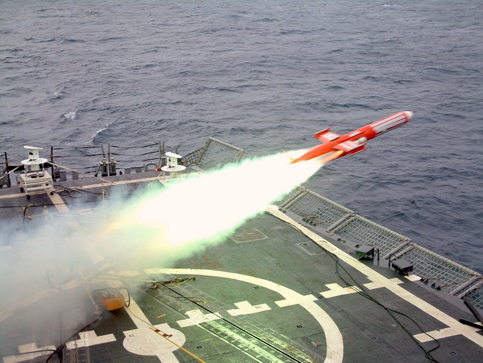 A BQM-74E aerial drone target is launched