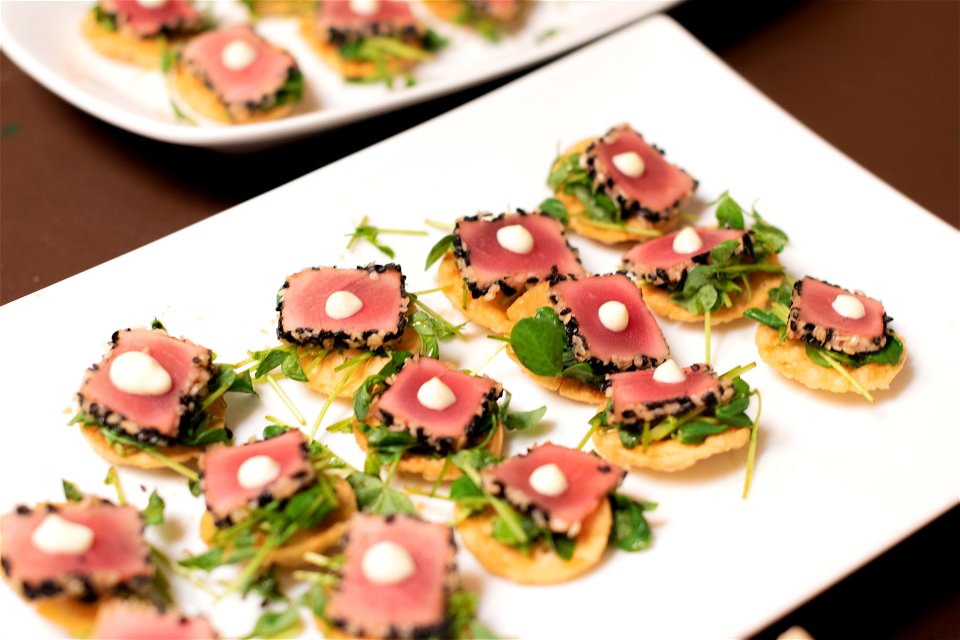 Seared Ahi Tuna on a Wonton Crisp with Wasabi Aioli