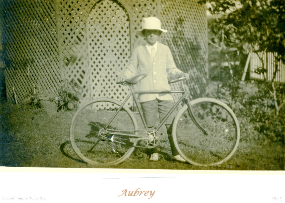 Aubrey Foster with bicycle, [n.d.]
