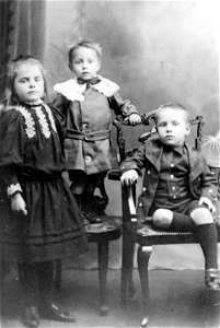 Studio portrait of two children - one girl and two boys, [n.d.] photo