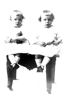 Twin toddlers, seated photo