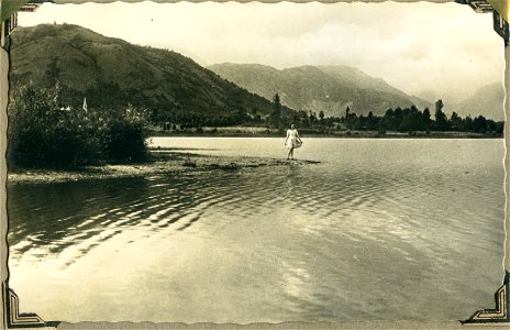 Girl crossing water at St Daniele del Friuli, Italy, [1944] - Postcard photo