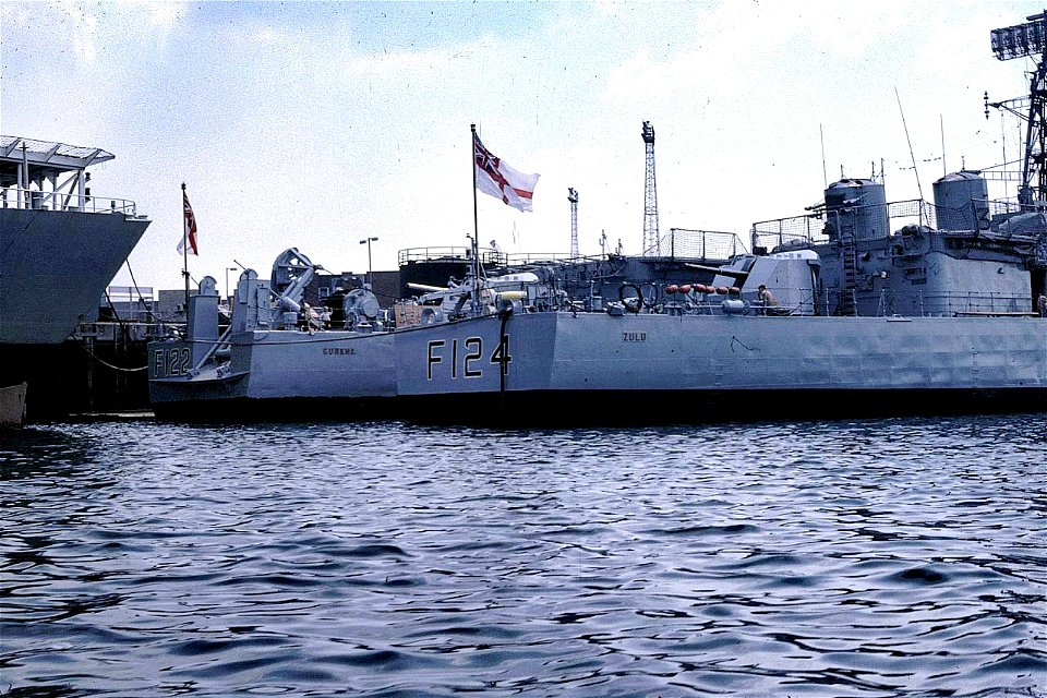 Stern ends... HMS Gurkha and HMS Zulu 1983