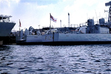 Stern ends... HMS Gurkha and HMS Zulu 1983 photo