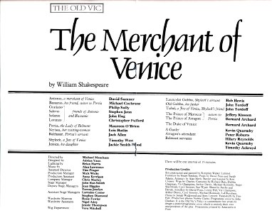 The Merchant of Venice: Old Vic (London), November 1980