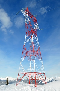 Electricity pylons on winter day photo