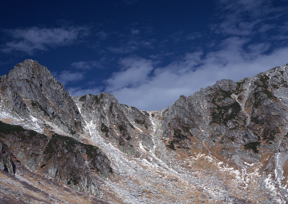 Steep mountain slope with frozen rocks