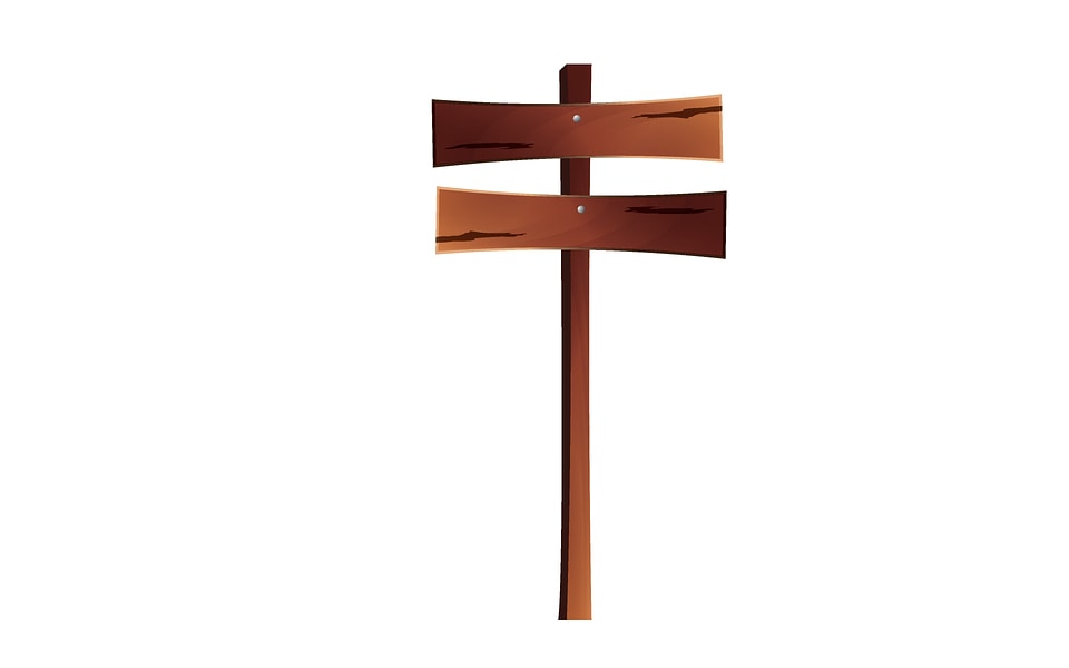 close up of an empty wooden sign on white background