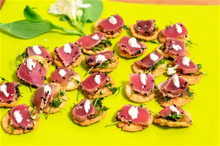 Seared Ahi Tuna Wonton Crisp with Wasabit Aioli