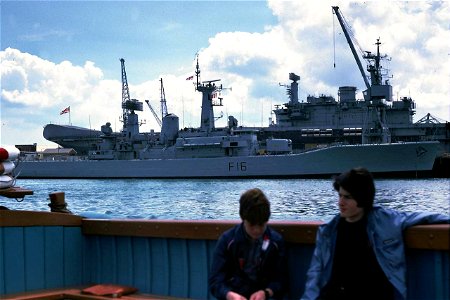 HMS Diomede and HMS Hermes (behind) 1984 photo