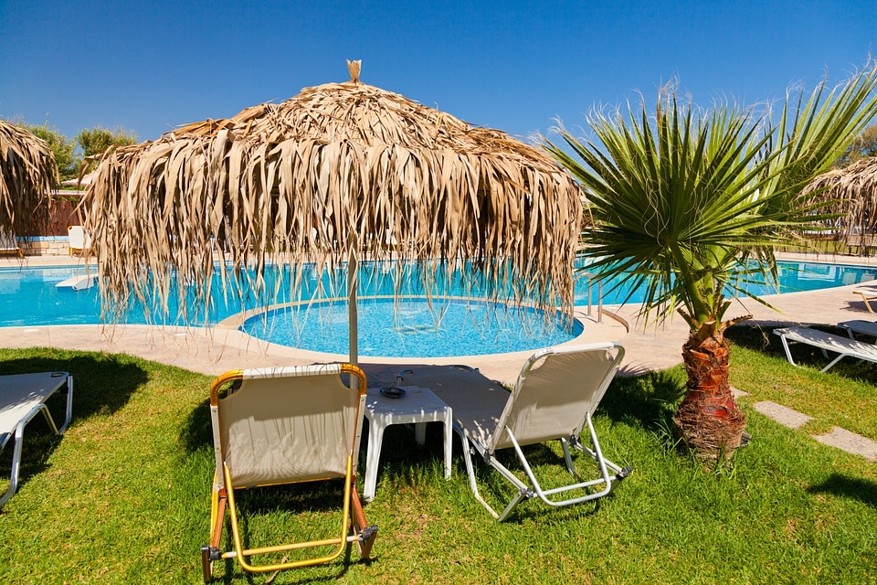 swimming pool at caribbean resort. Vacation photo