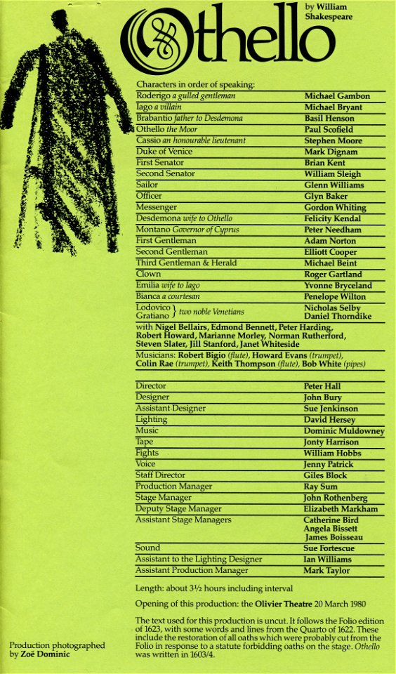 Othello at the National Theatre, 1980