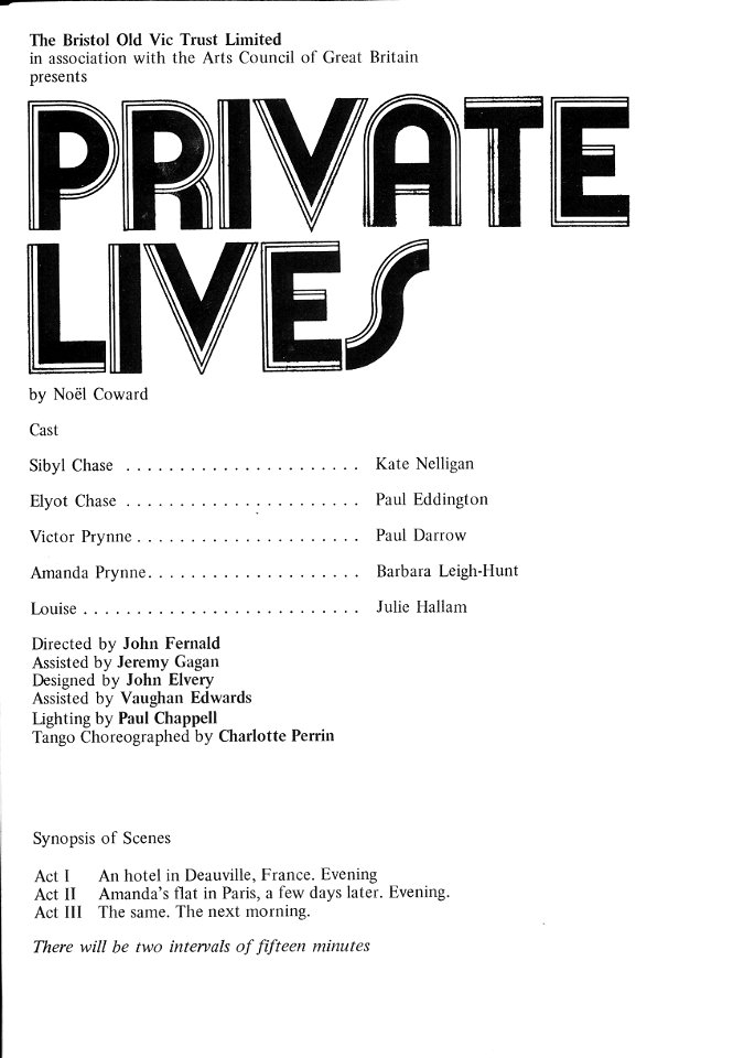 Bristol Old Vic, February/March 1973