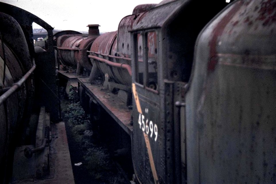 Jubilee 45699 'Galatea' and Manor 7820 'Dinmore Manor' at Woodhams Bros, Barry 1973