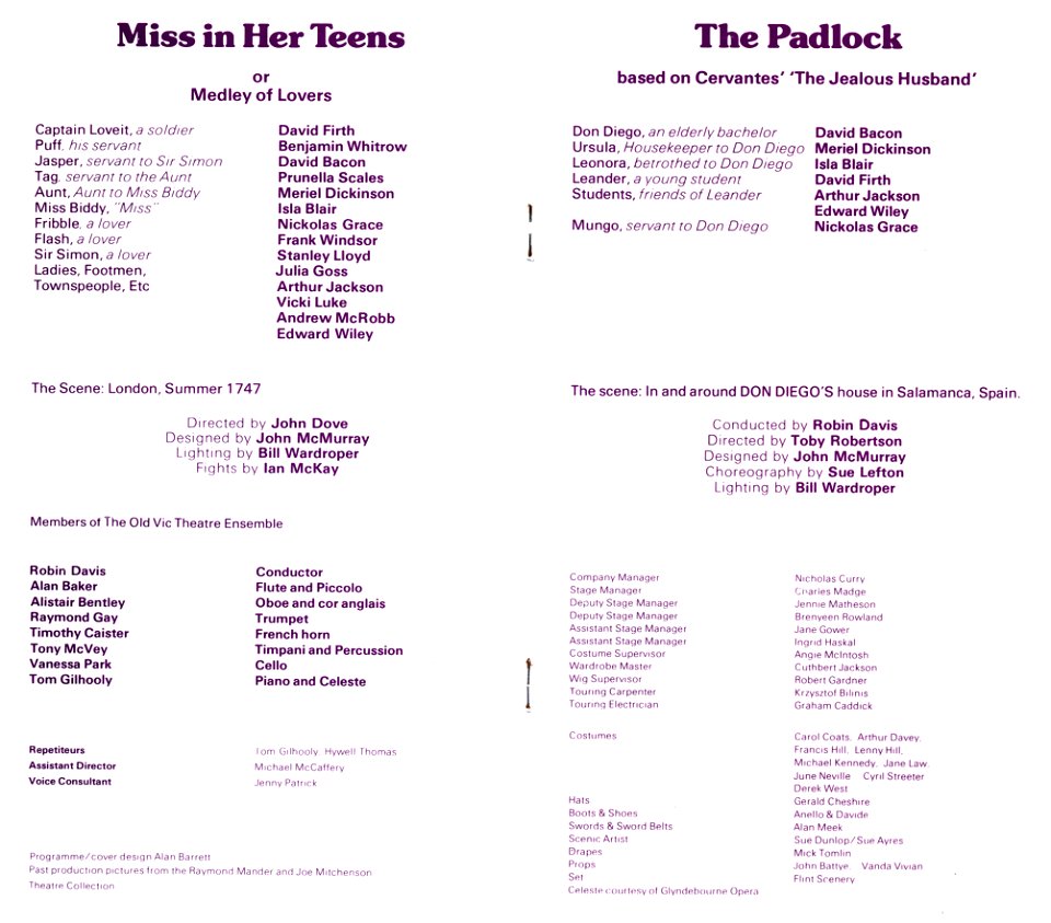 Padlock/Miss in Her Teens: Old Vic (London), November 1979