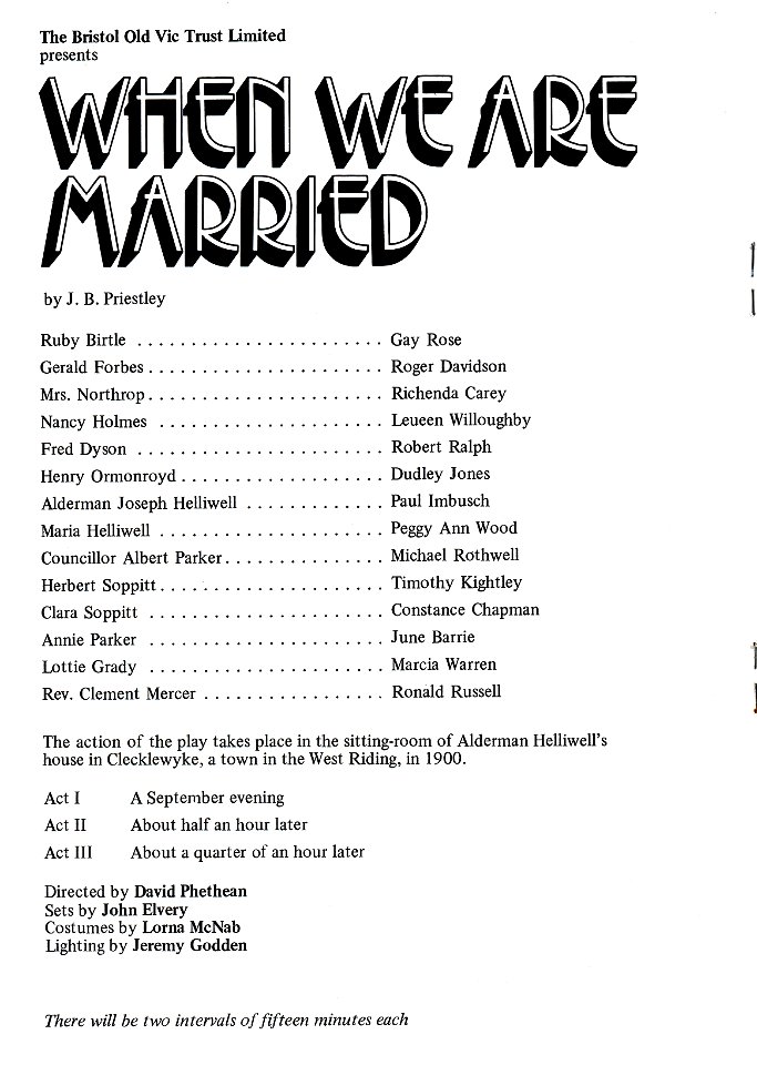 Bristol Old Vic, February/March 1974