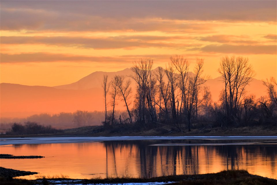 autumn sunset on the river photo