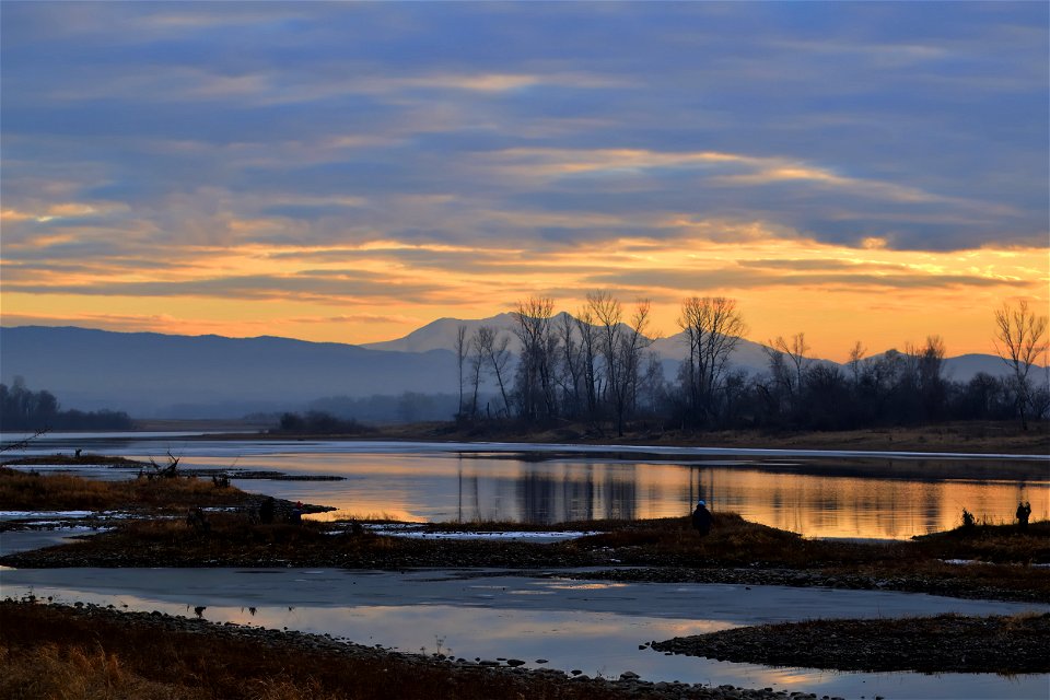 autumn sunset on the river photo