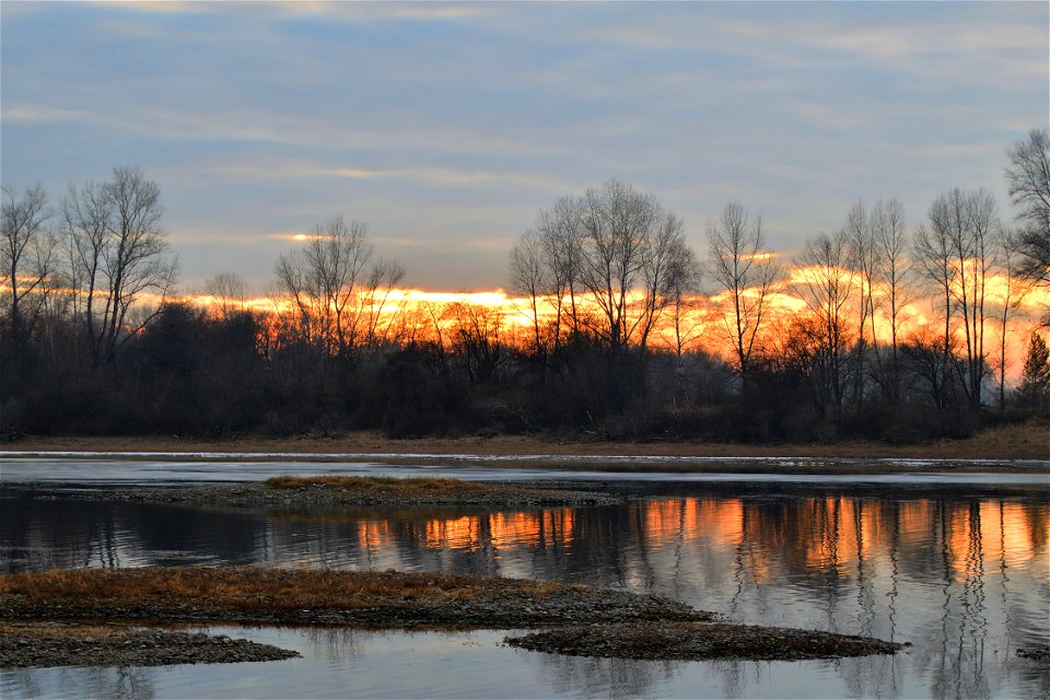 autumn sunset on the river photo