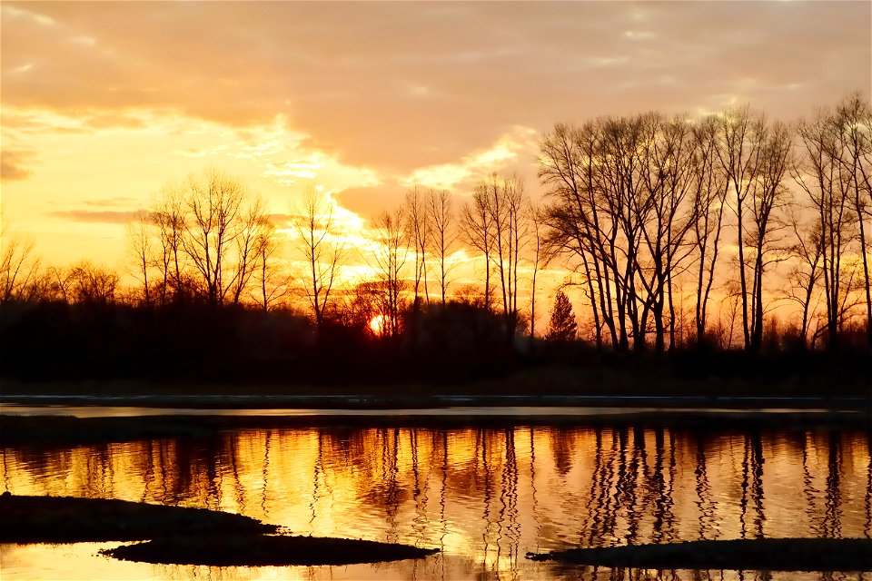 autumn sunset on the river photo