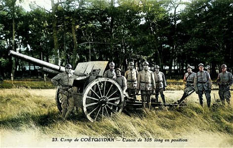 CAMP DE COETQUIDAN ,CIRCA 1909, Manoeuvre du canon de 155mmmm. photo