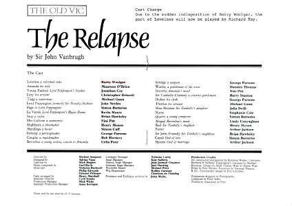 The Relapse: Old Vic (London), February 1981