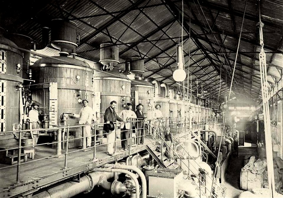 Pointe-à-Pitre.Intérieur de la distillerie Darboussier en 1900