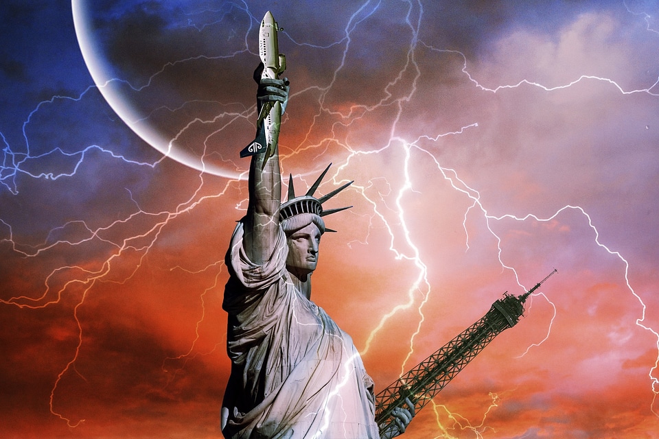 Statue of Liberty on the background of Thunder