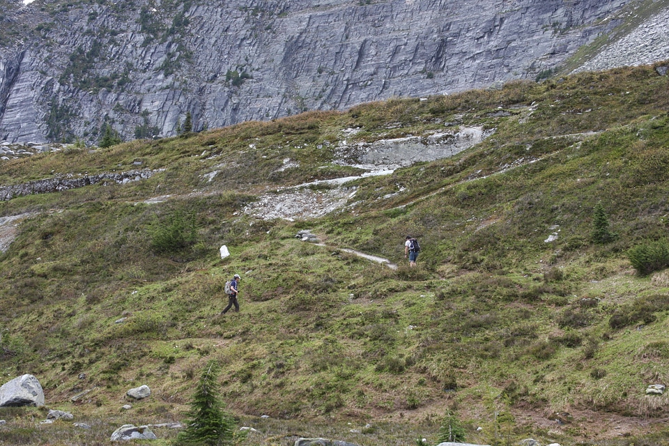 Hikers enjoying scenic Canadian Rocky Mountains