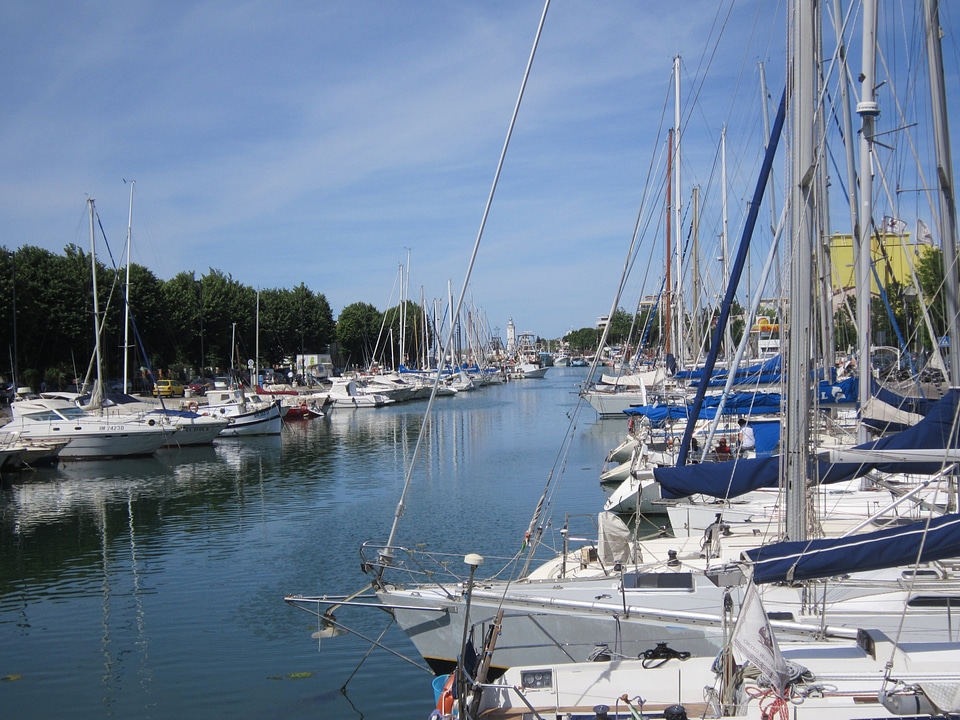 Yachts on the quay at the port of Rimini, Italy