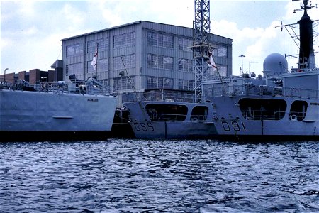 Stern ends... HMS Achilles, HMS Exeter and HMS Nottingham 1983