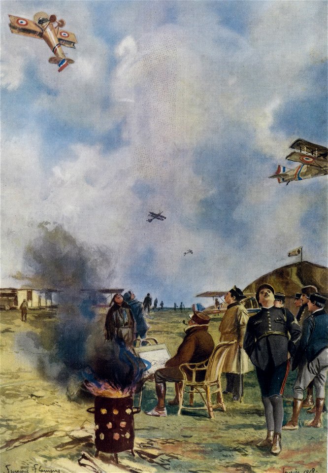 Avions SPAD au dessus de l'aérodrome 1918