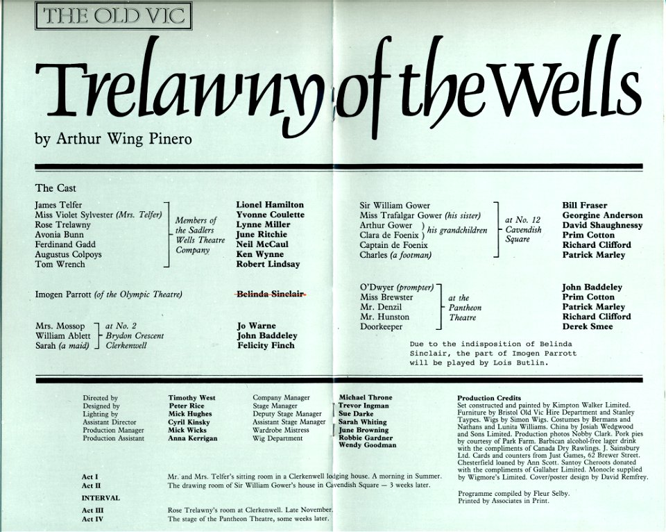 Trelawny of the Wells: Old Vic (London), January 1981