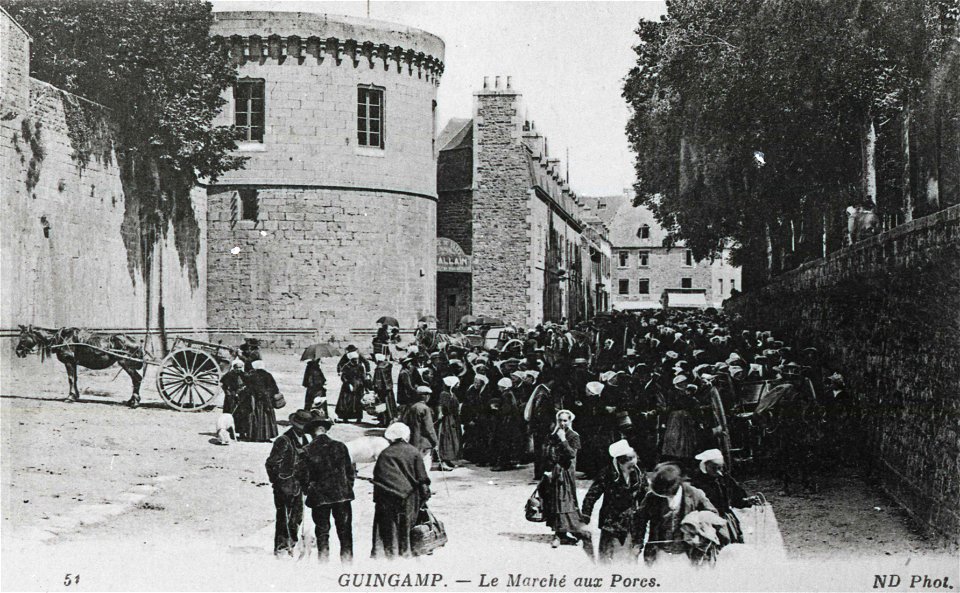 CPA 1900 Guingamp Le marché aux porcs