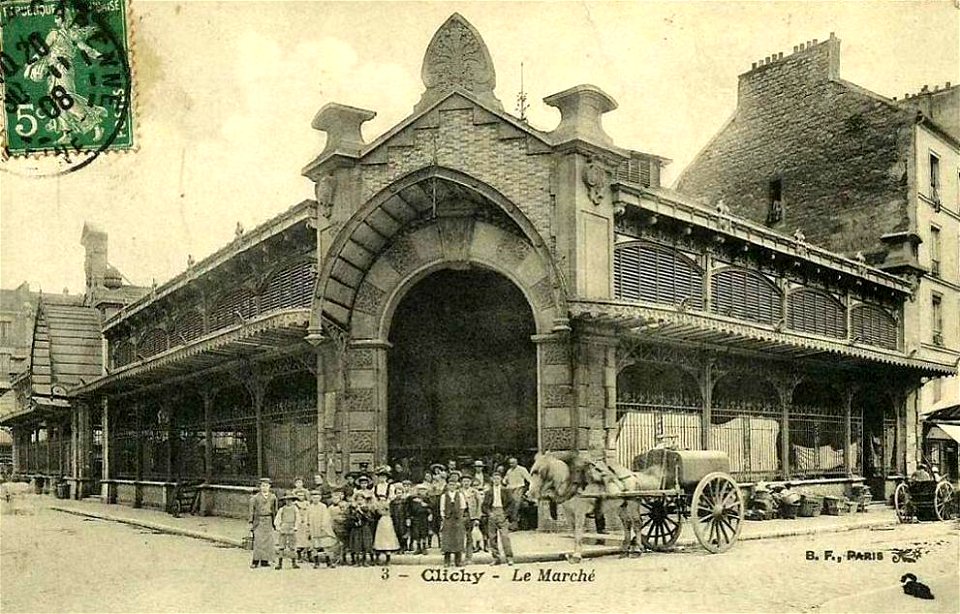 Clichy.Le marché vers 1907.Carriole