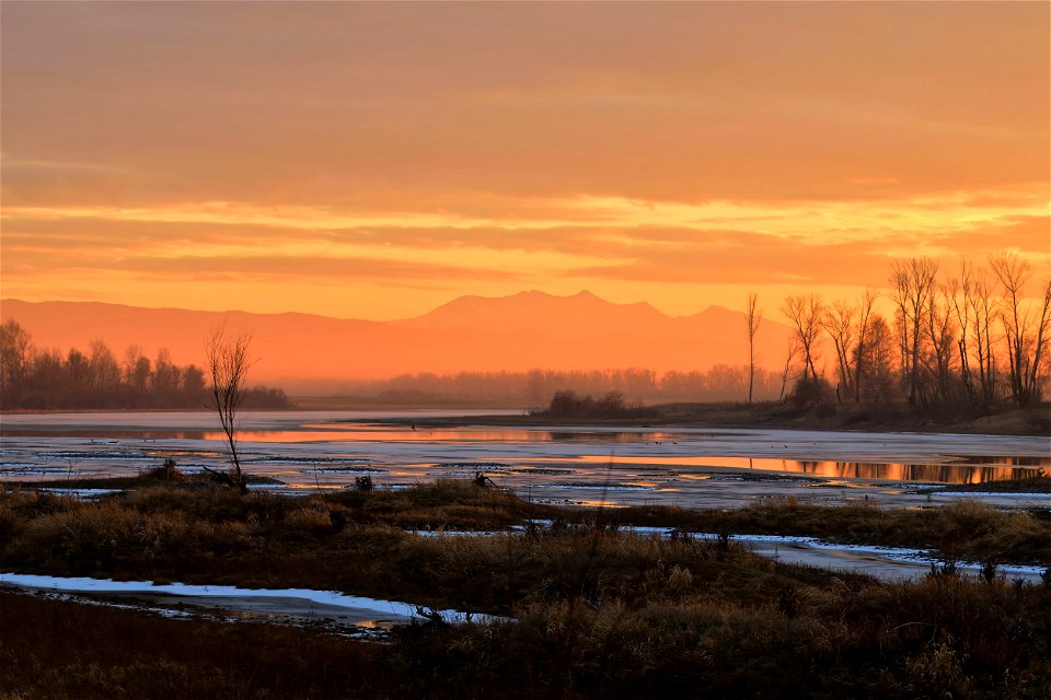 autumn sunset on the river photo