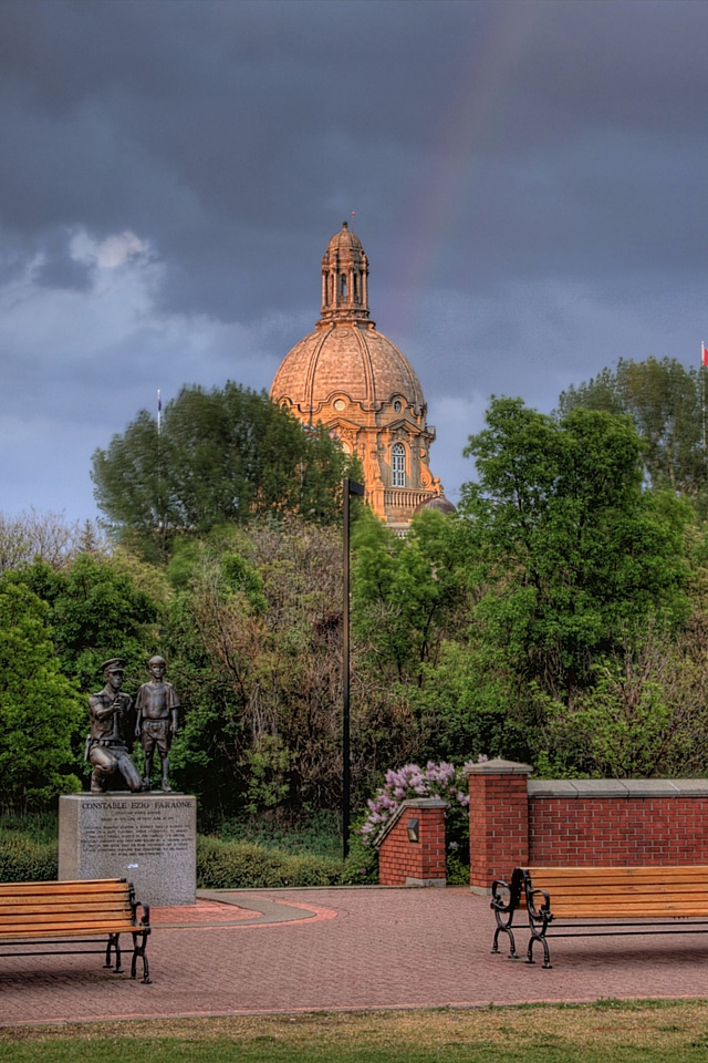 Provincial legislature building behind Ezio Faraone Park
