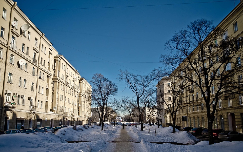 Frosty evening in St. Petersburg, Russia