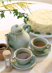 clay teapot and green tea photo