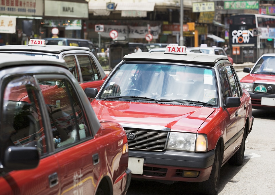 Taxis on the street in Hong Kong